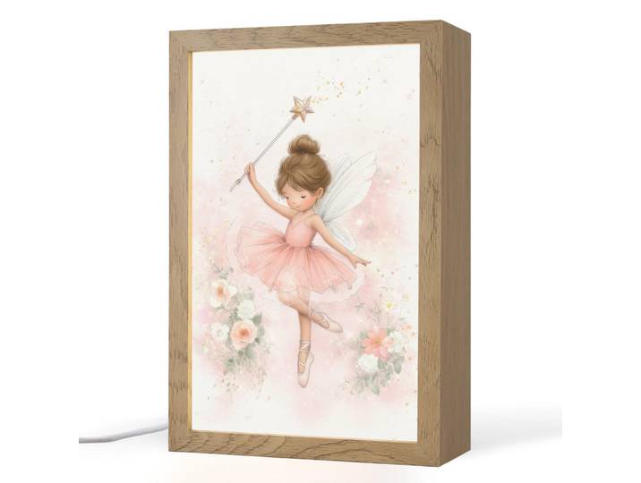 OnlyWow Nachttischlampe - Ballerina - Fee - Blumen - Rosa - 20x30 cm, Holzwerkstoff, Rechteckig, LED integriert, 20x30x8 cm, Lampen & Leuchten, Innenbeleuchtung, Nachtlicht