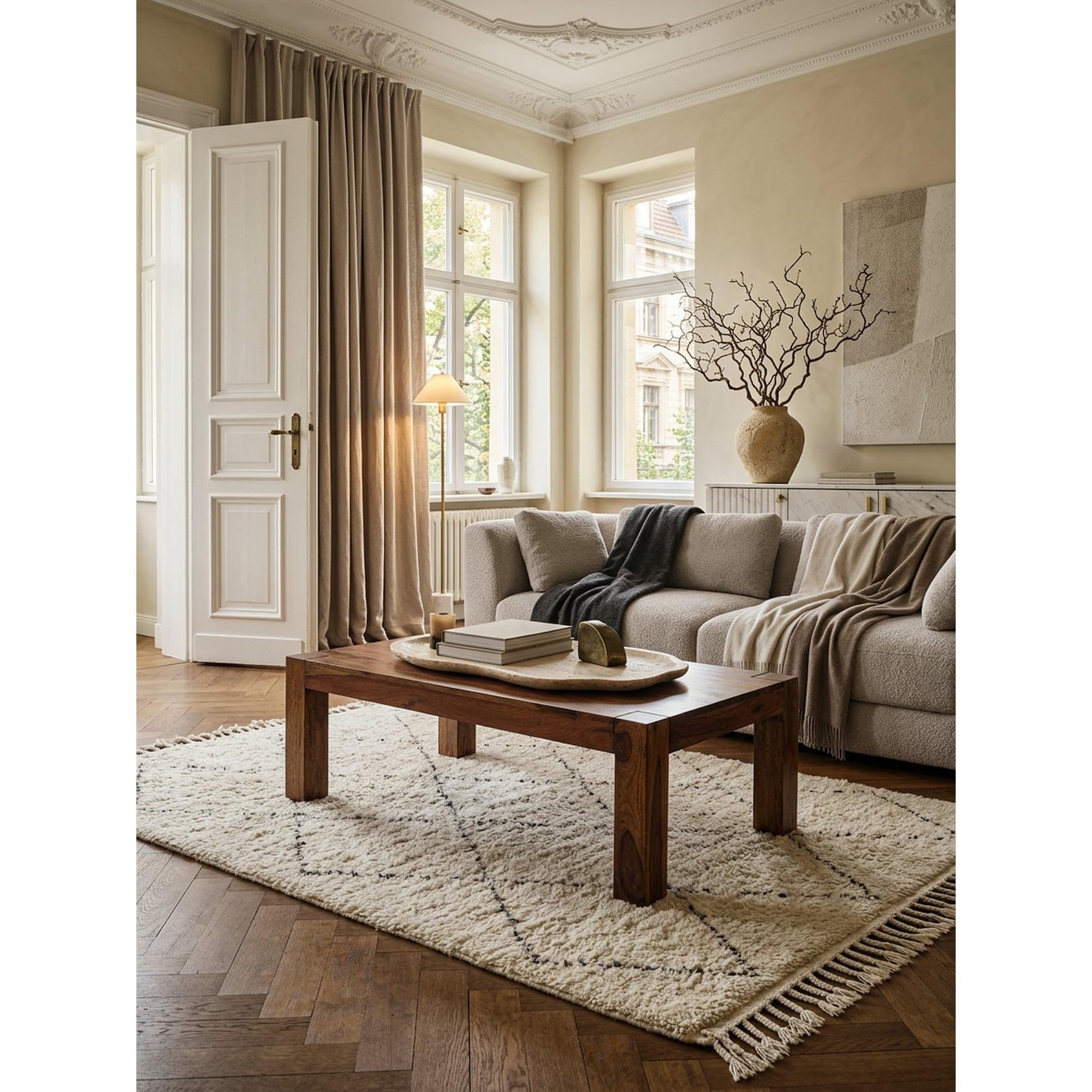 Couchtisch MUMBAI aus Massivholz im Landhaus-Stil mit natürlichem Design, Dunkelbraun 60x110x40 cm
