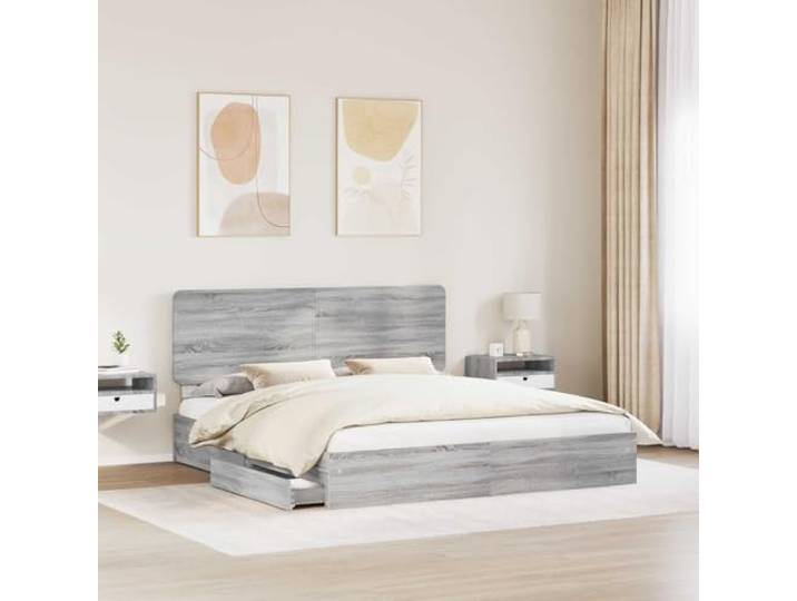 KTHLBRH Boxspringbett Grau Sonoma 180 x 200 cm Technisches Holz, mit Schubladen, Kopfteil im Lieferumfang enthalten, einfache Montage