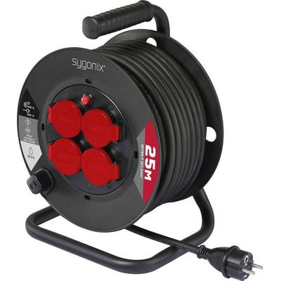 Sygonix SY-10236129 Kabeltrommel 25m Schwarz Schutzkontakt-Stecker