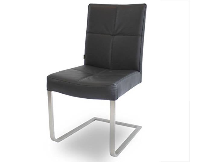 SIX Freischwinger Lederstuhl Libero Edelstahl Stuhl Leder-Stühle Rindsleder Schwarz