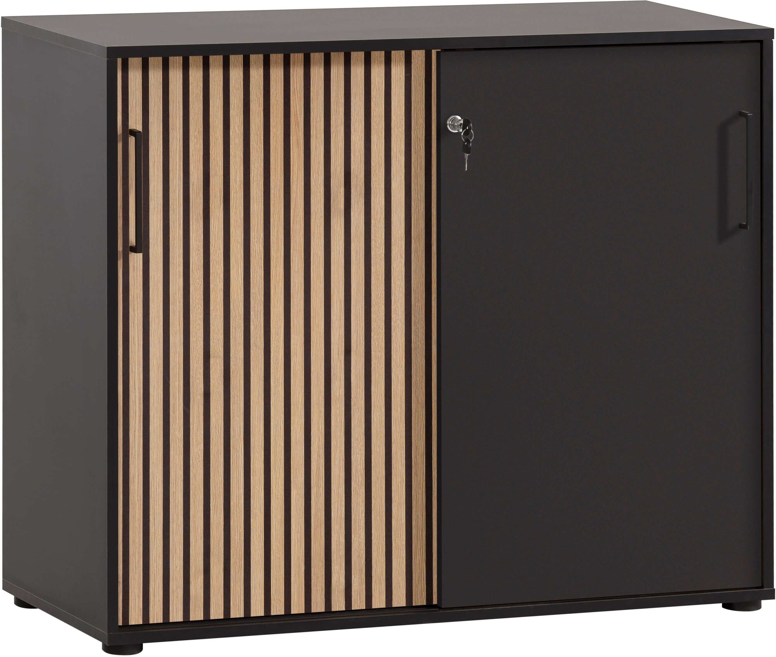 Schiebetürenschrank SCHILDMEYER "Hank, Schiebetürenschrank, Made in Germany, B: 100 cm", schwarz (schwarzmatt, akustikprint), B:100,1cm H:83,6cm T:41cm, FSC-zertifizierter Holzwerkstoff, Schränke, Schiebetürenschrank, Solide Verarbeitung - Dieses Produkt 