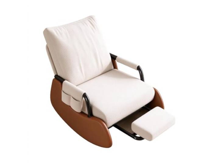 LCNDKF Kord Glider Sessel mit Seitentaschen und abnehmbarem Hocker Kord Schaukelstuhl mit Liegefunktion, Glider mit Seitentasche & abnehmbarem Fußhocker für Schlafzimmer