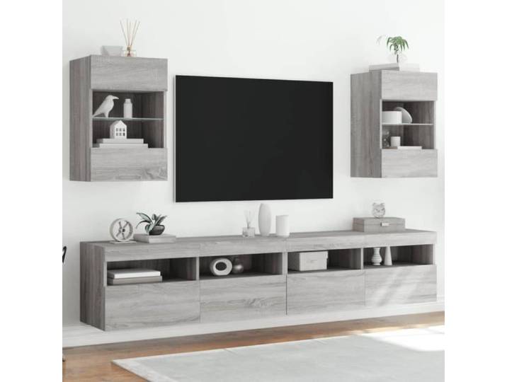Meuble TV mural - CUQUE - 2pcs - sonoma gris - Bois d'ingénierie - LED RGB