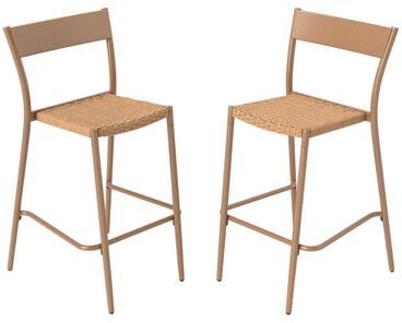 Costway Patio Barstools Set of 2 with Rattan Seat and Metal Backrest-Light Brown