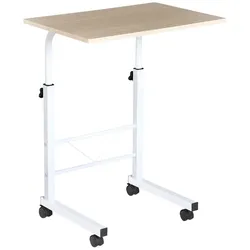 OKWISH Beistelltisch C Form höhenverstellbar mobil mit Rollen und Bremsen 60x40x78 cm Ahornfarben Stahl stabile Konstruktion