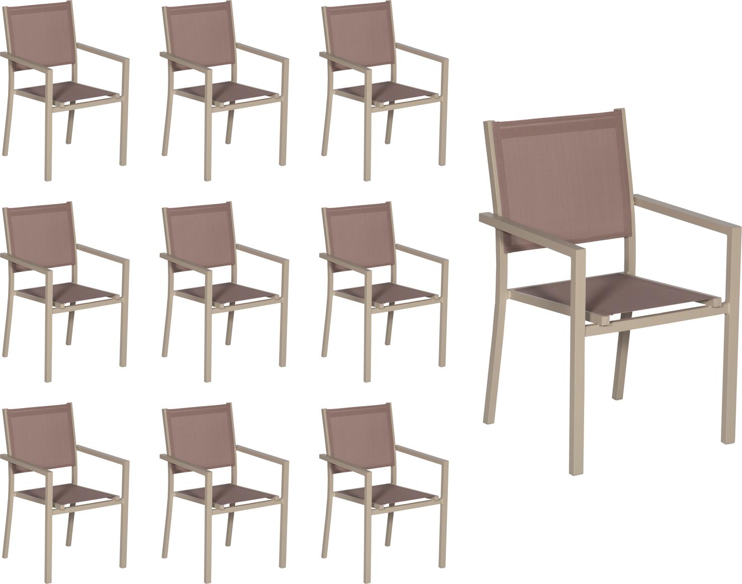 10er Set Stühle aus Aluminium in Taupe - Textilene in Taupe