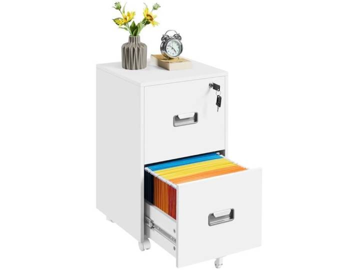 Yaheetech Caisson Bureau avec 2 Tiroirs Rangement Document à roulettes Format A4- Lettre 40 × 40 × 66 5 cm Blanc