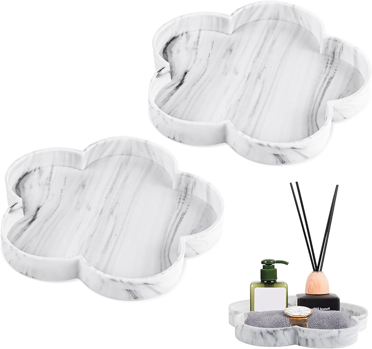 Set van 2 decoratieve marmeren trays voor in de badkamer of keuken
