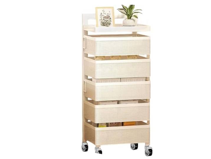 Rv2sGf3kH Küchenwagen 360° drehbarer Aufbewahrungswagen, rollender, Snack- und Make-up-Organizer(Weiß)