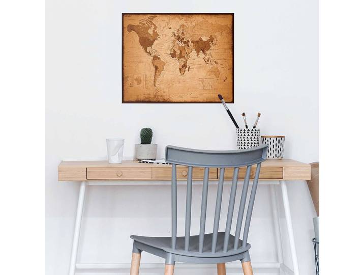 Poster Carte du monde Papier Marron 40 x 50cm