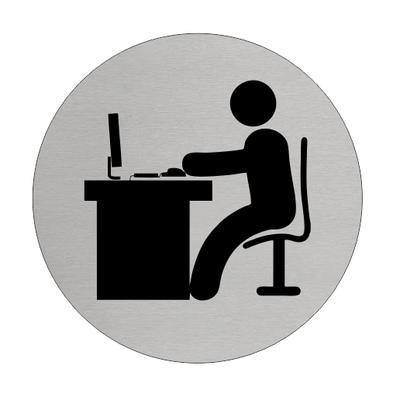 CombiCraft Aluminium Türschild mit Bürosymbol zur Raumkennzeichnung für Büros, Computerräume und Studienbereiche, Ø75 mm Durchmesser.