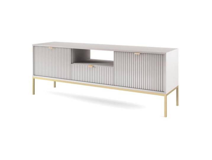 Meuble TV - SELSEY - VELLORE - gris - pieds dorés - scandinave 154 x 39 x 56 cm