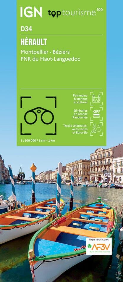 Carte touristique TOP 100 D34 - Hérault : Montpellier, Béziers, PNR Haut-Languedoc   IGN