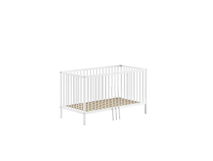 58 aufm Kessel Kinderbett Babybett Kara-lynn 144x76x84 Gitterbett Wiege Massivholz Buche Weiß (inkl. Versand, Lieferung bis Verwendungsstelle), Liegefläche 70 x 140, höhenverstellbarer Lattenrost, mit Umbauseite