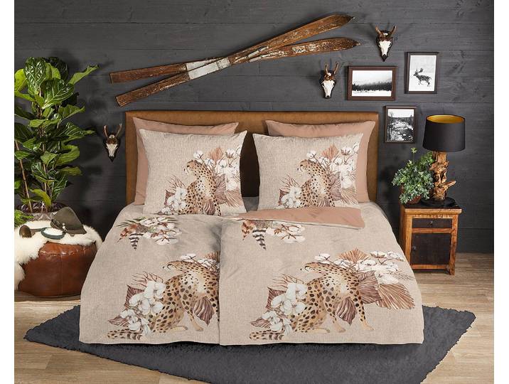 Biber-Bettwäsche Chevy 135 x 200 cm + Kissen 80 x 80 cm Beige