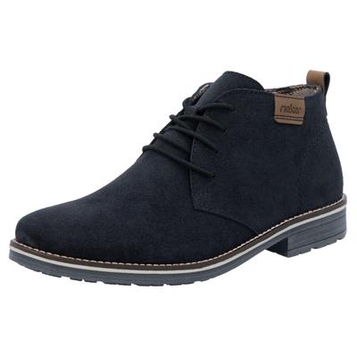 Schnürstiefelette RIEKER, Herren, Gr. 43, Textil, blau (dunkelblau), Veloursleder, kontrastfarbene Details, Schuhe Schnürstiefelette, mit kariertem Innenfutter