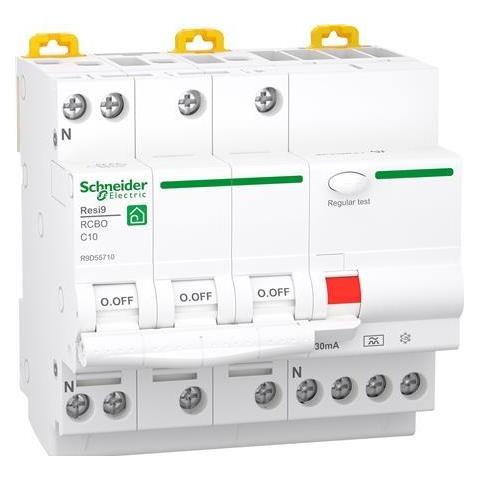 Schneider Electric Resi9 XP RCBO/kombiafbryder 3PN C-karakteristik 10A 6kA 30mA klasse A 90mm (R9D55710)