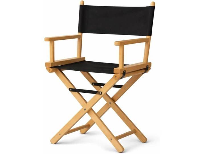 Chaise Réalisateur Pliante en Bois de Hêtre Assise en Tissu Noir Légère et Compacte pour Jardin Balcon Camping