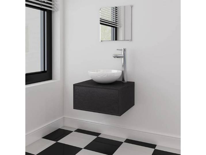 Meuble de salle de bain 4 pièces avec lavabo et robinet Noir convient aux salles de bain et aux salles de douche