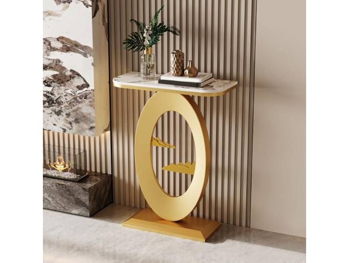 ZSCNYHMT Konsolentisch für Eingangsbereich aus Sinterstein mit Eisenrahmen Wasserabweisende Oberfläche, einfache Reinigung, stabile Tragkraft, für Flur und Wohnzimmer(C2,50cm/19.7in)