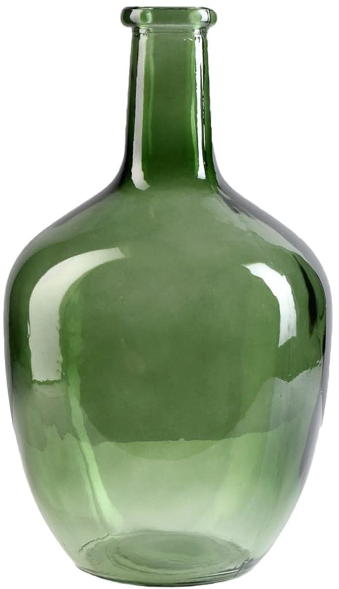 Groene Bottleneck Glazen Vaas - Vintage Decoratieve Bloemencontainer met Lange Steel