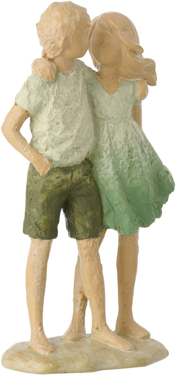 J-Line Decoratie Kinderen Jongen en Meisje - Polyresin - Groen/Ecru