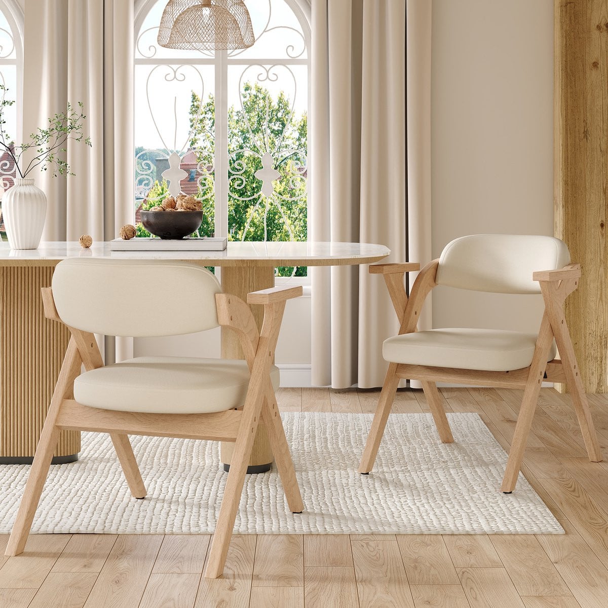 Clruro Eetkamerstoelen 2 stuks - Inklapbaar met armleuningen - Hout en linnen - Beige