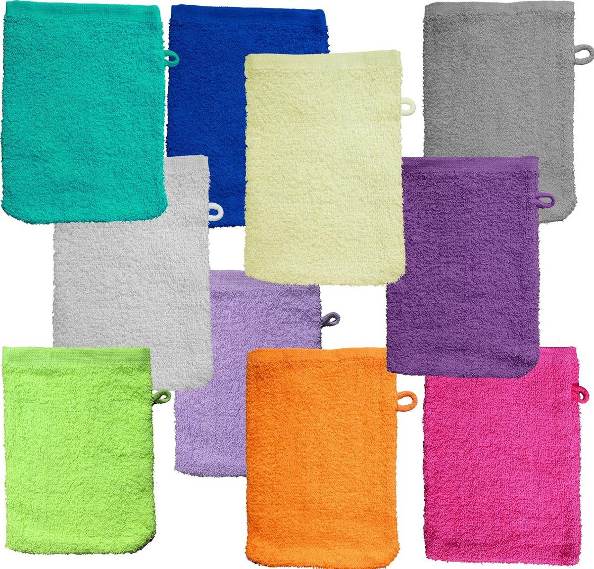 Set van 10 zachte badstof washandjes voor volwassenen in gesorteerde kleuren