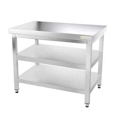 Edelstahl-Arbeitstisch 1200 x 700 mm mit 2 PREMIUM / Regalen. GOLDINOX