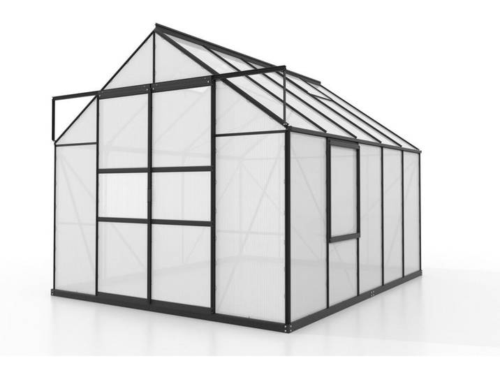 Gewächshausbausatz Meridian 2 8300 HKP6mm, Schwarz, Kunststoff, Metall, 257x231x321.5 cm, Gartenzubehör, Gartenhäuser & Gewächshäuser