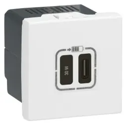 Legrand 077585L Mosaic USB Typ-C Ladesteckdose 2-modulig, Ladeleistung 30 W Farbe: Ultraweiß