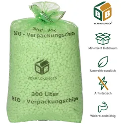 3 x Helle Bio-Verpackungschips 300 Liter "BIG" Füllmaterial Versandchips Verpackungsmaterial Versandmaterial Polsterchips Polster BB-Verpackungen