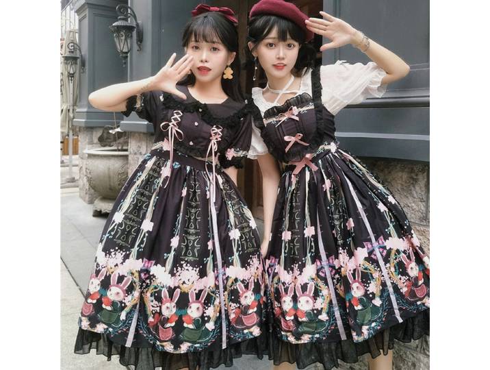 Robe victorienne gothique Lolita Jsk pour femmes et filles, robe vintage Sweet Bunny Print, robes de soirée princesse élégantes, mini robes Harajuku Y2K