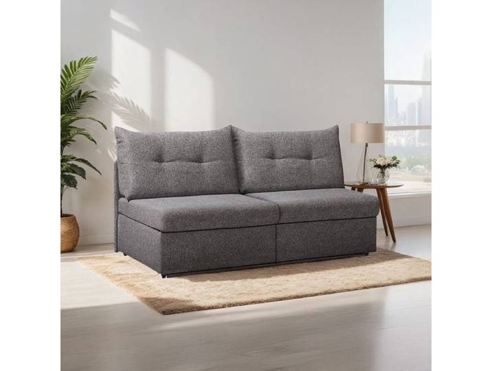 Schlafsofa Retford Webstoff/Velours mit Bettkasten Mischgewebe 89x166x82cm Dunkelgrau ausziehbar modern