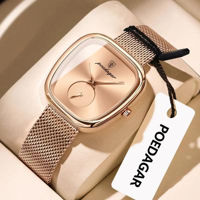 Uplift Essentials Stainless Steel Mesh Luxury Watch Modern Waterproof Quartz Wristwatch For Fashion Forward Women rose Gold Gold