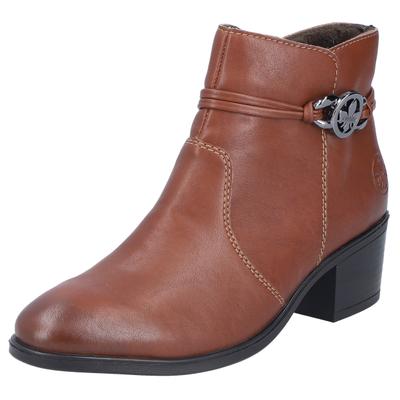 Stiefelette RIEKER, Damen, Gr. 41, braun (nussbraun), Lederimitat, Schuhe Stiefelette, Ankleboots, Klassik-Stiefelette, Blockabsatz, Innenreißverschluss