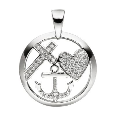 Kettenanhänger JOBO "Anhänger Glaube, Liebe, Hoffnung", silber (silber 925), Schmuckanhänger, Damen, Silber 925 (Sterlingsilber), Kettenanhänger, 925 Silber mit 47 Zirkonia
