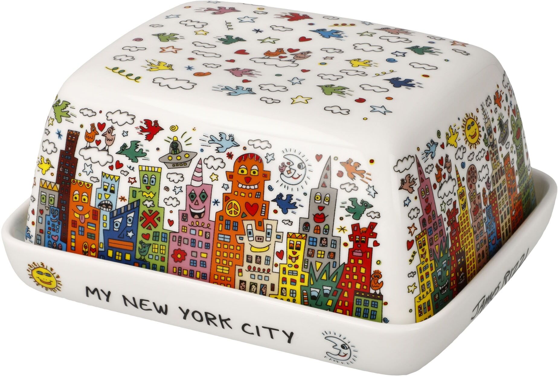 Dose GOEBEL "Dose James Rizzi - My New York City", bunt, B:11,5cm H:6cm T:14cm, Porzellan, Aufbewahrungsboxen, Dose bunt 1 Stk., B/H/T: 11,5cm x 6cm x 14cm