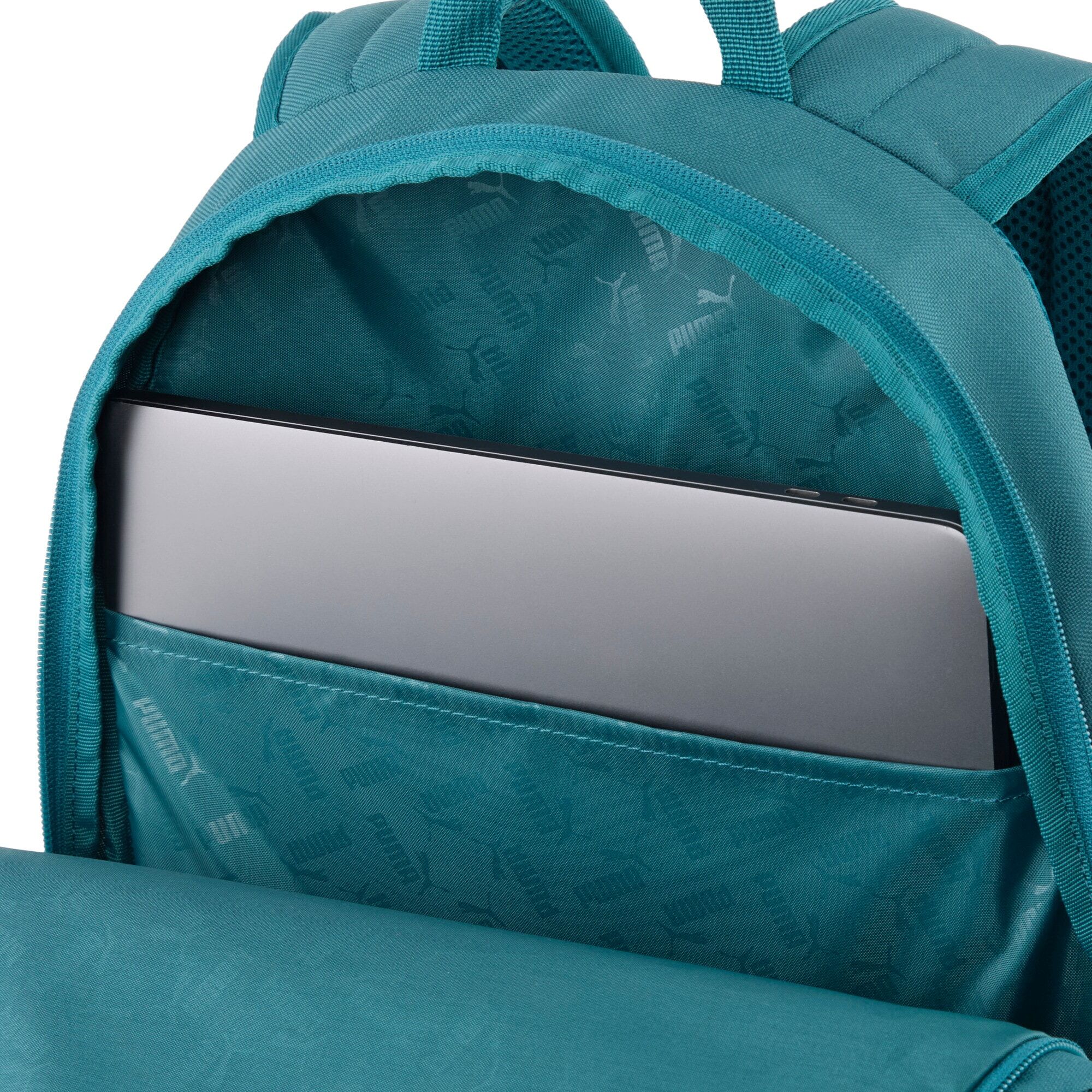 Rucksack PUMA "BUZZ BACKPACK", blau (emerald ice), Rucksäcke, Netz, Polyester, unifarben, Rucksack, mit mehreren Reissverschlussfächern, mit seitlichen Mesh-Taschen emerald ice Einheitsgröße