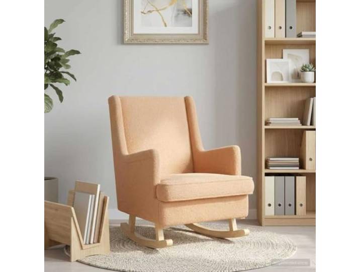 NLQMSU Schaukelstuhl, Beige, 62 x 80 x 85 cm, gekräuselt Metallrahmen und Holz, weiches Kissen, abnehmbares Kissen, für Wohnzimmer und Schlafzimmer