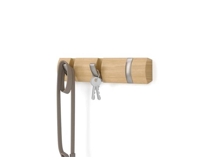 Umbra Flip Patère murale\, 3 crochets\, Matériau naturel/Nickel Bois de pin\, fixation murale incluse\, gain de place\, multi usage\, notice et visserie fournies\, pour manteaux écharpes sacs