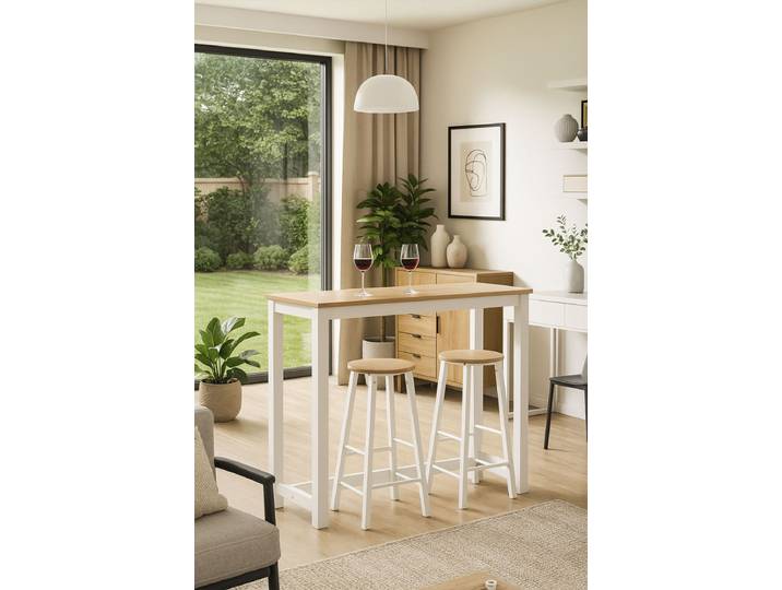 Tycon Bar-Set Hoher Tisch + 2 Hocker - Weiß