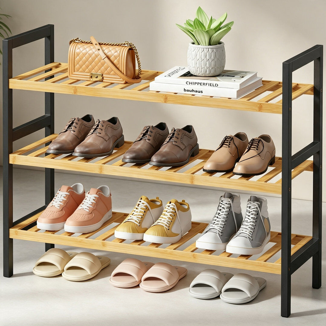 Rebrilliant 9 Pair Shoe Rack Natural/Black 9