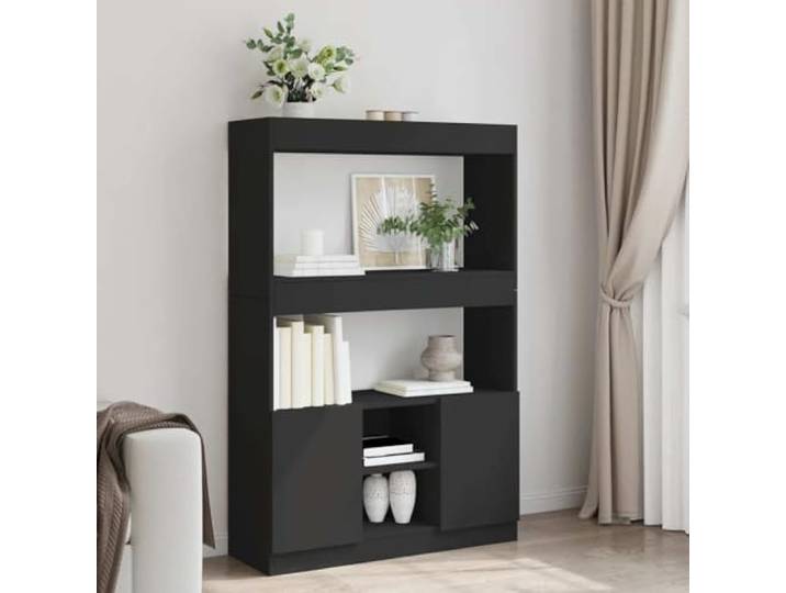 ROMHZKS Highboard Schwarz 92x33x140 cm aus Holzwerkstoff mit Stauraum Holzwerkstoff, glatte Oberfläche, Türen-Unterteil, viel Platz, Büro oder Zuhause