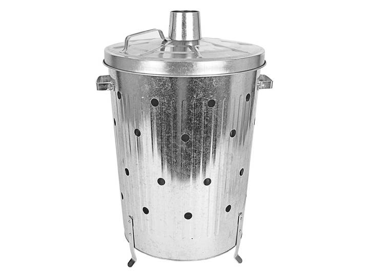Verbrennungstonne aus verzinktem Metall, Feuertonne mit Griff und Deckel, 75l, 47 x 74 cm