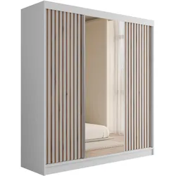 KLEIDERSCHRANK mit Spiegel V2-ZENTI 215x200 cm Weiß