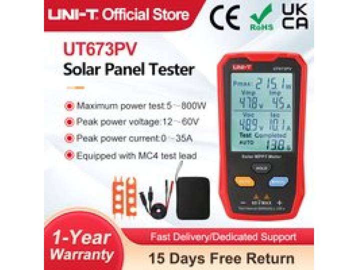 UNI-T UT673PV Zonnepaneeltester 5~800W PV-module Maximaal Vermogenmeter Open Circuit Spanning Kortsluitstroom MPPT-meter