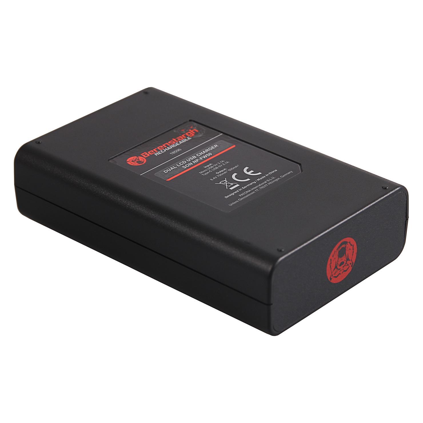 Berenstargh Dual LCD USB Ladegerät für Sony NP-FW50 NEX.3 NEX.3C NEX.5 NEX.5A RX1R III DSC-RX1RM3 (Kamera Akku Ladegerät) (61064038)