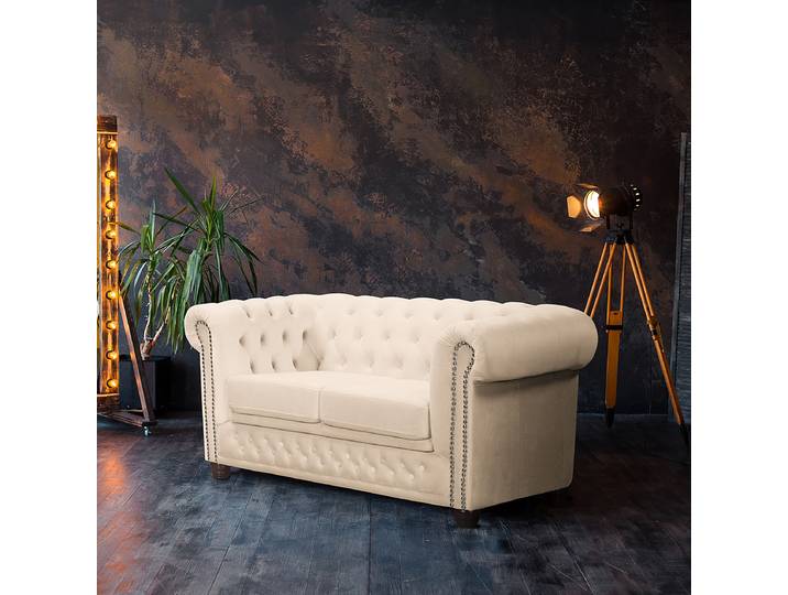 2-Sitzer Sofa Beige/Creme Samt Ravi 148 x 72 x 86cm Schlaffunktion für dauerhafte Nutzung Industrial